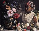 Famous Peonies Paintings - African woman with Peonies